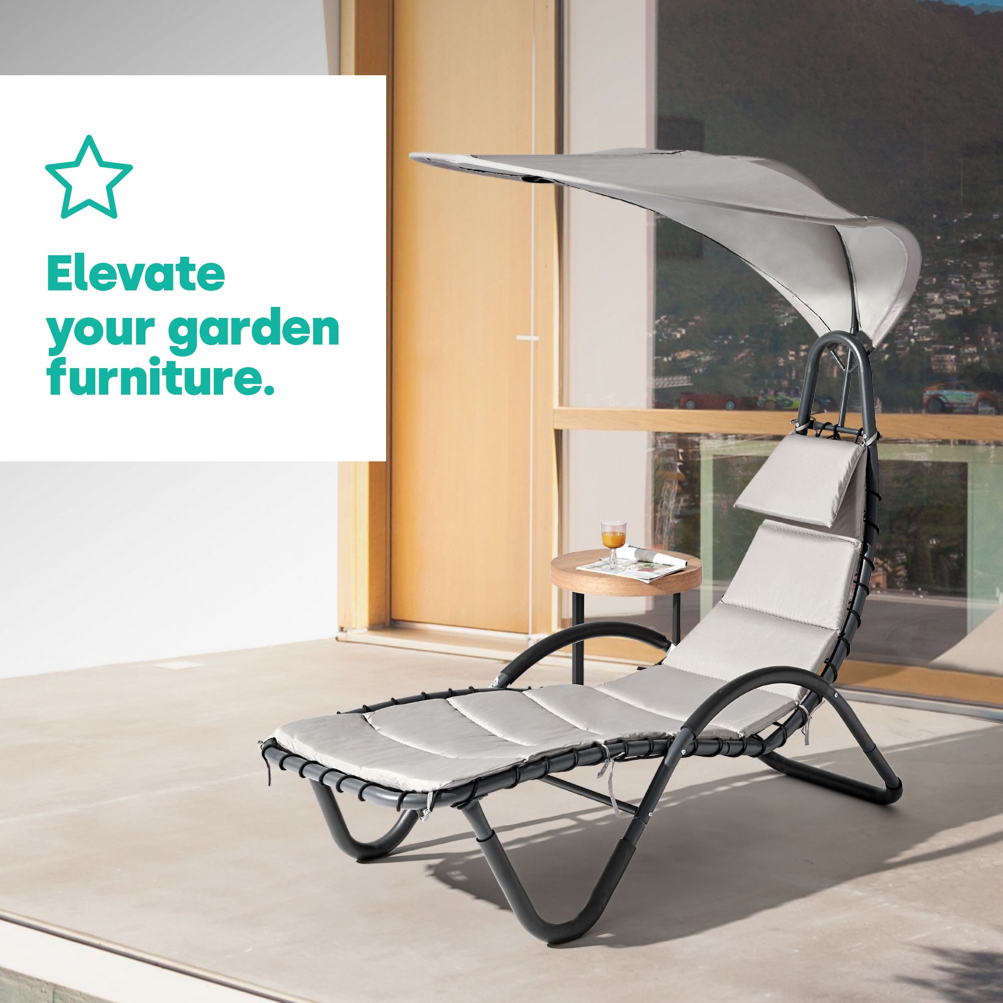 LIVIVO Bali Sun Lounger Relaxing Chair with Canopy Shade and Padded Cushions
