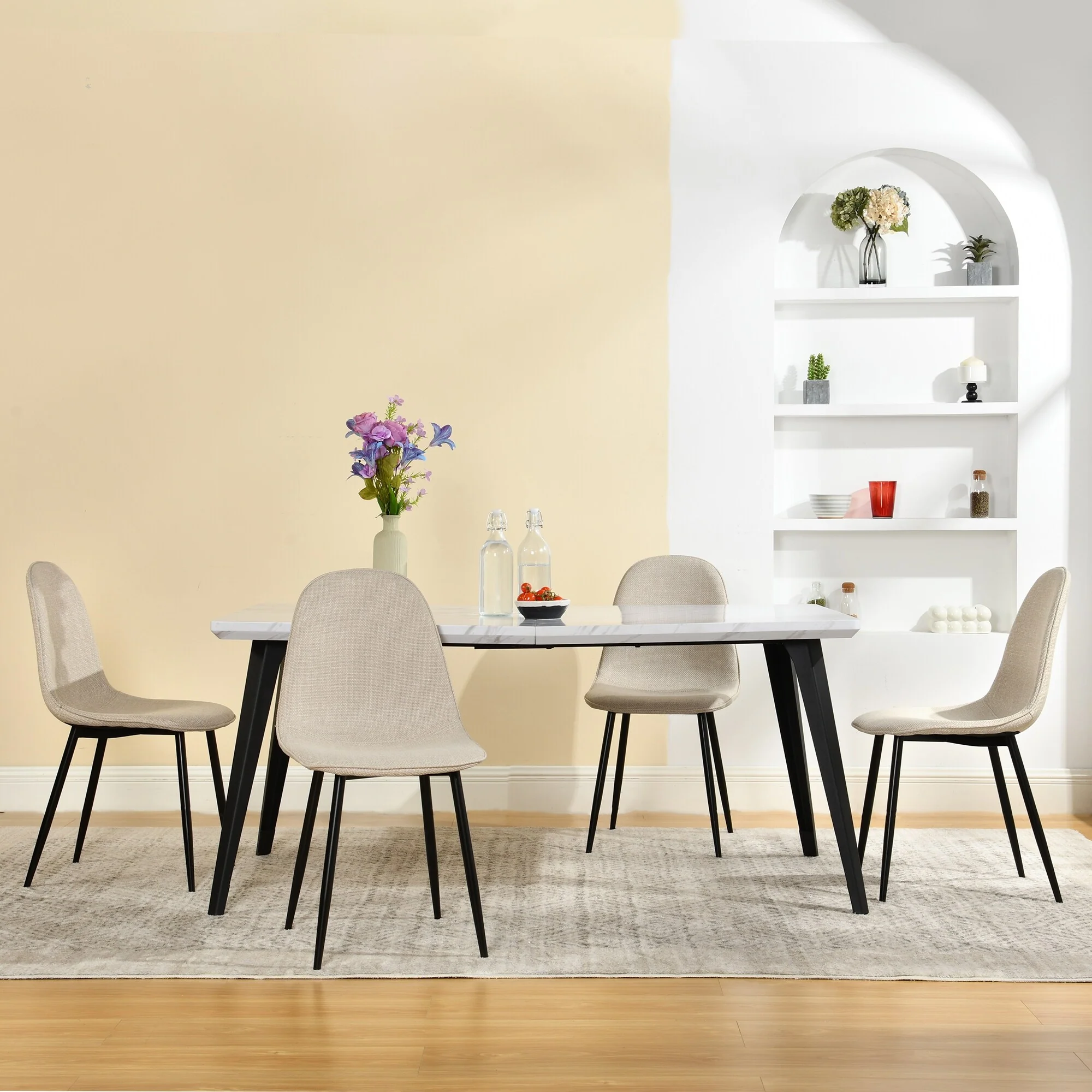 Homy Casa 5-Piece Dining Room Set with Modern White Table and 4 Upholstered Side Chairs