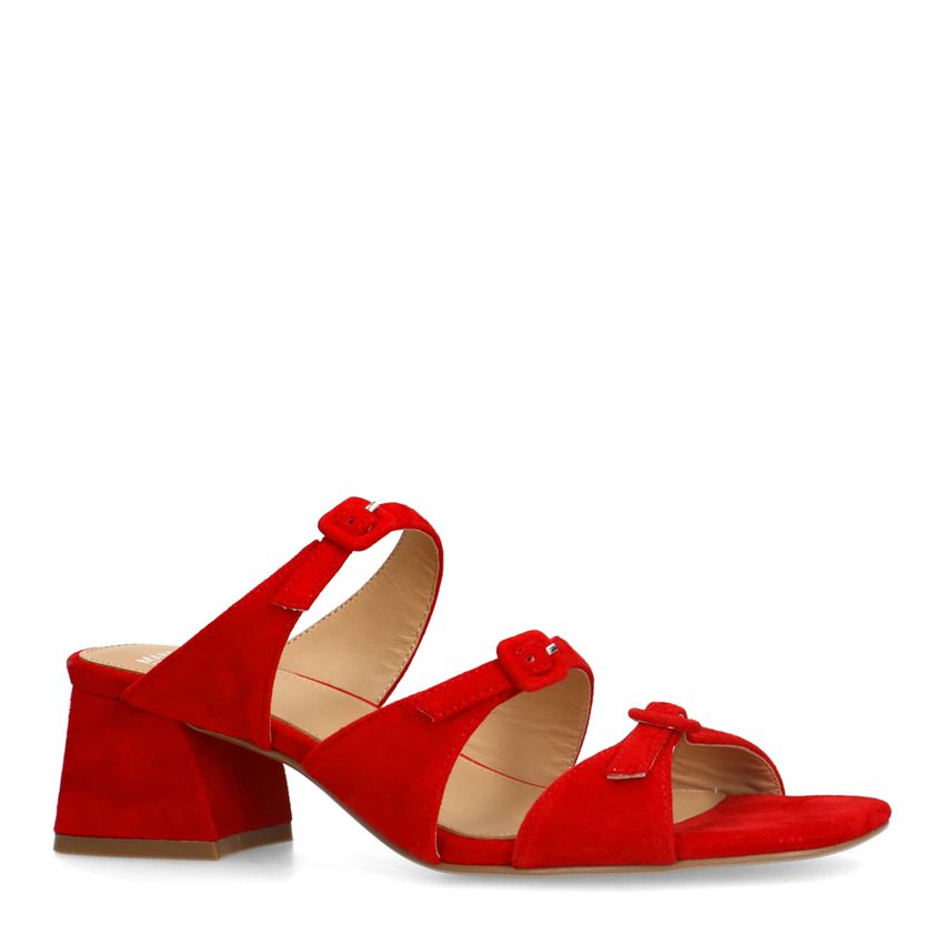 Manfield Rode suède sandalen met hak en gespjes