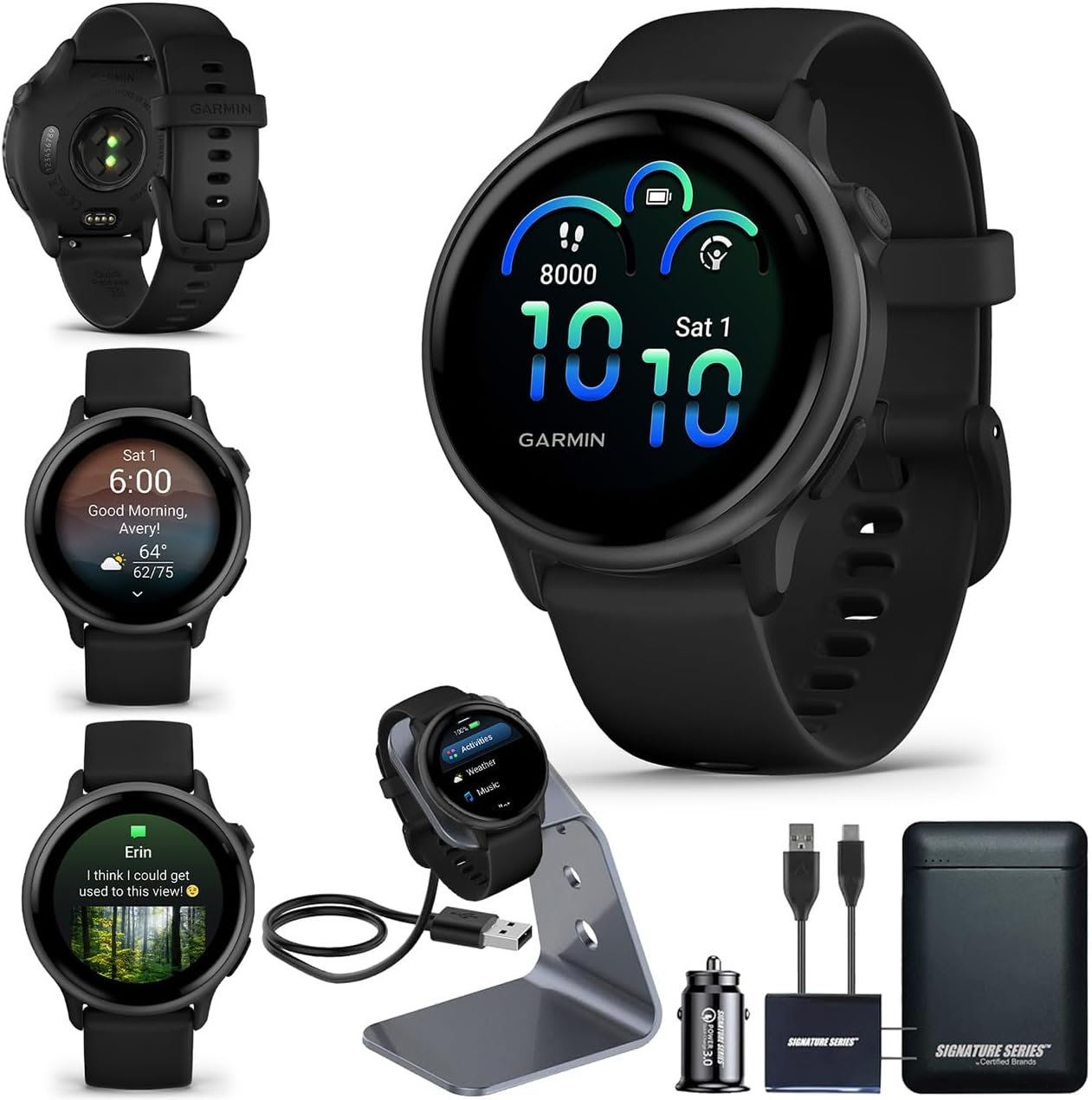 Garmin vivoactive 6 GPS Smartwatch with AMOLED Display  Slate | Advanced Health and Fitness Features  Up to 11 Day Battery  Energy Monitoring  Sleep Coach | with Signature Series Power Bundle