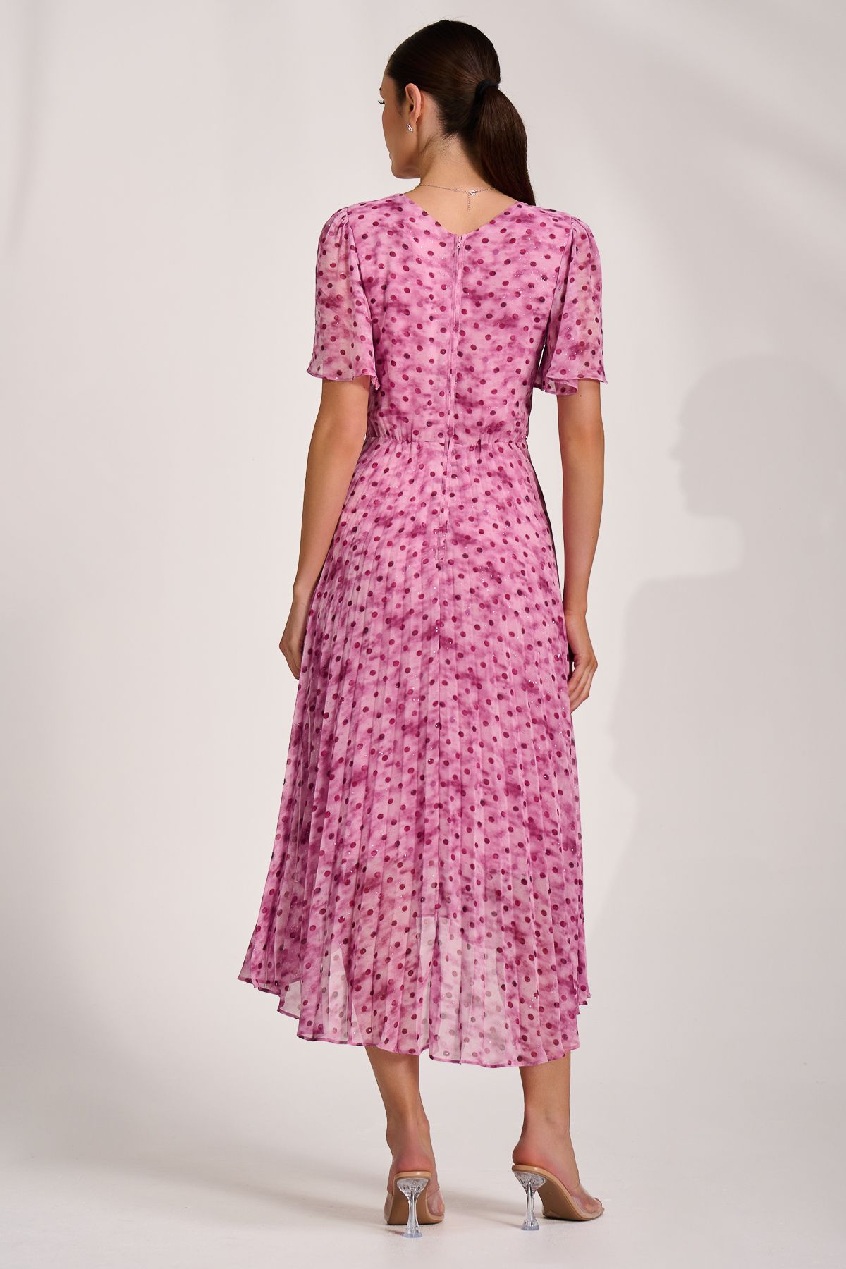 Jolie Moi Printed Chiffon Glitter Maxi Dress