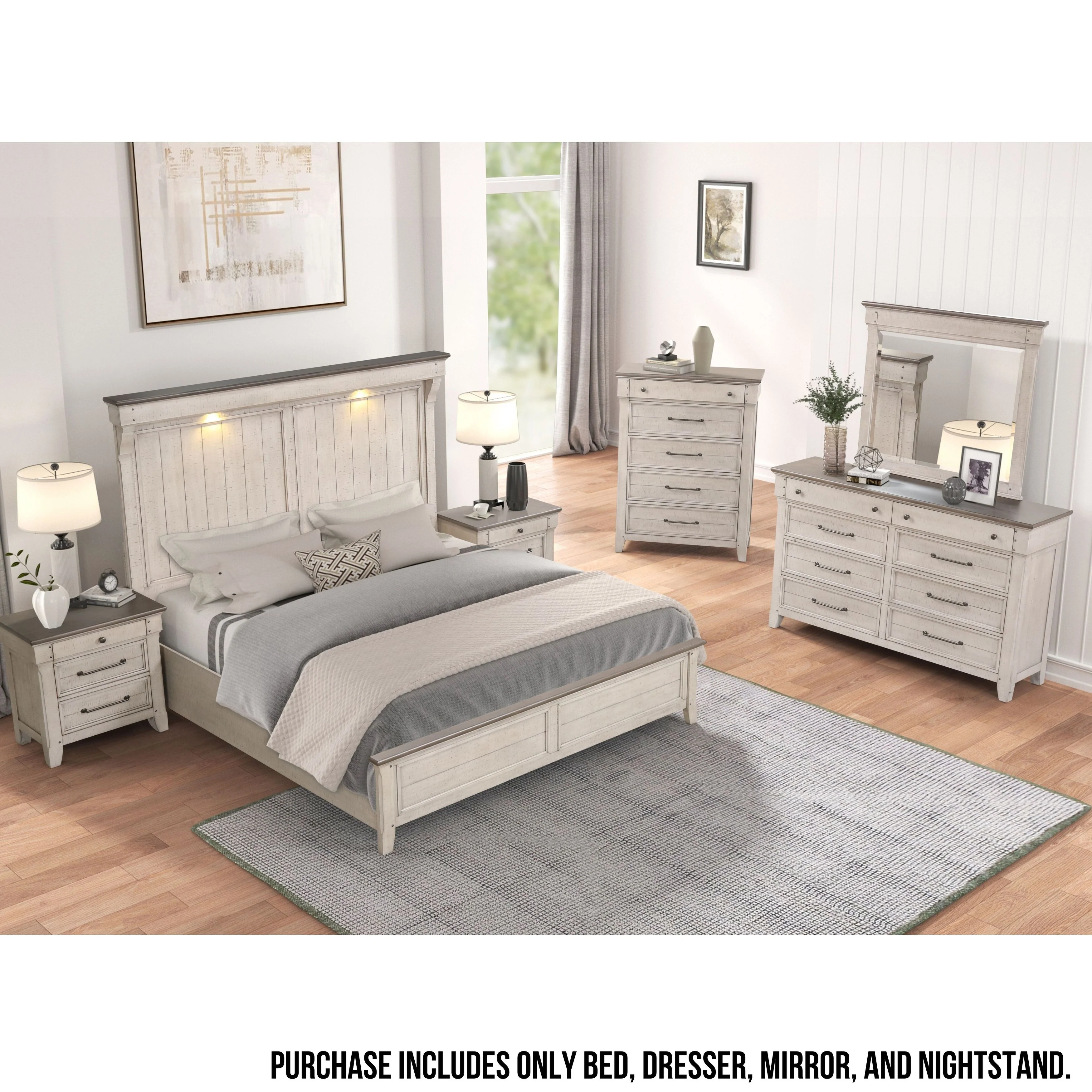 Roundhill Furniture Walcott 4-Piece Bedroom Set with Touch LED Lighting