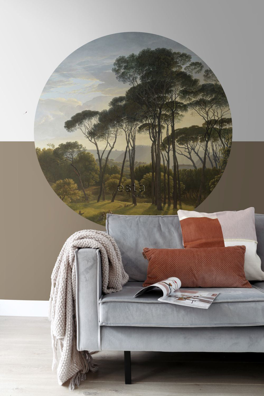 ESTAhome zelfklevende behangcirkel Italiaans landschap donkergroen - Ø 140 cm - 159011