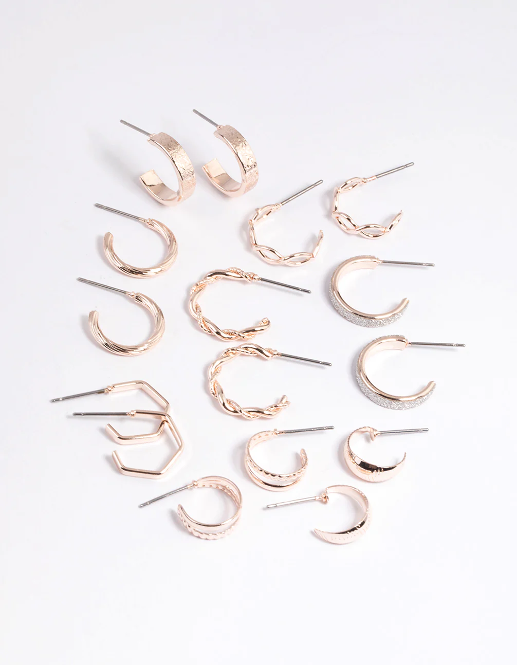 Rose Gold Textured Glitter Hoop Earring 8-Pack
