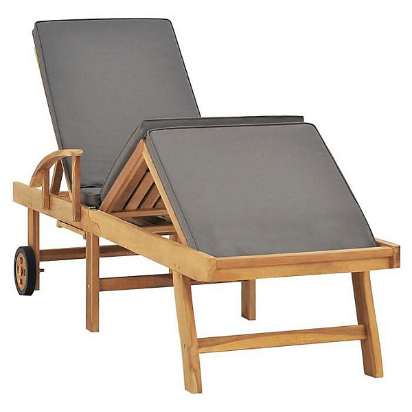 Chaise longue réglable avec coussin - Gris Fonc - 195 x 59.5 x 35 cm