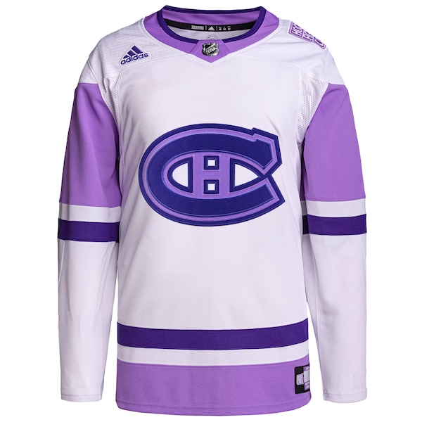 Montreal Canadiens adidas Hockey Fights Cancer Primegreen Authentic Blank Practice Jersey - White/Purple