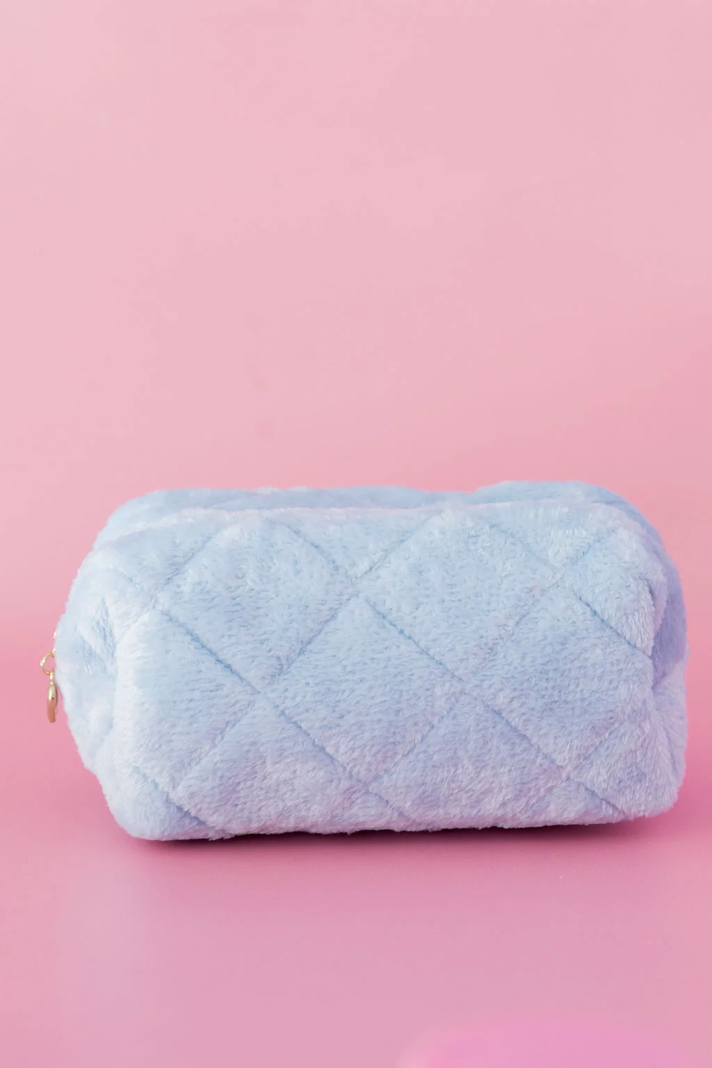 Faux Fur Cosmetics Bag in Baby Blue