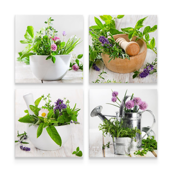 Obrazy Do Kuchni SET Świeże Zioła W Moździerzu 60x60cm