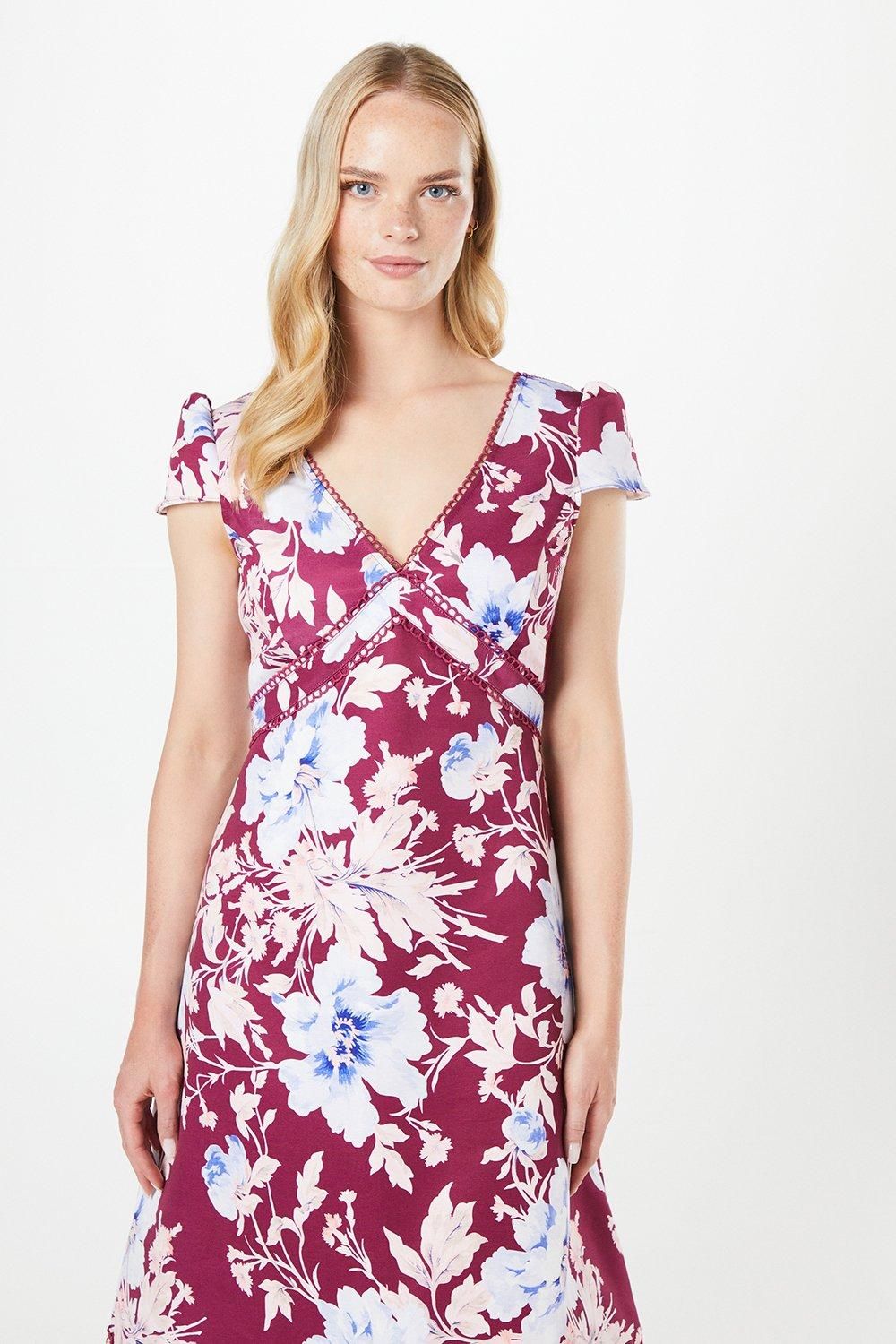 Oasis Floral Lace Trim Ottoman Midi Dress