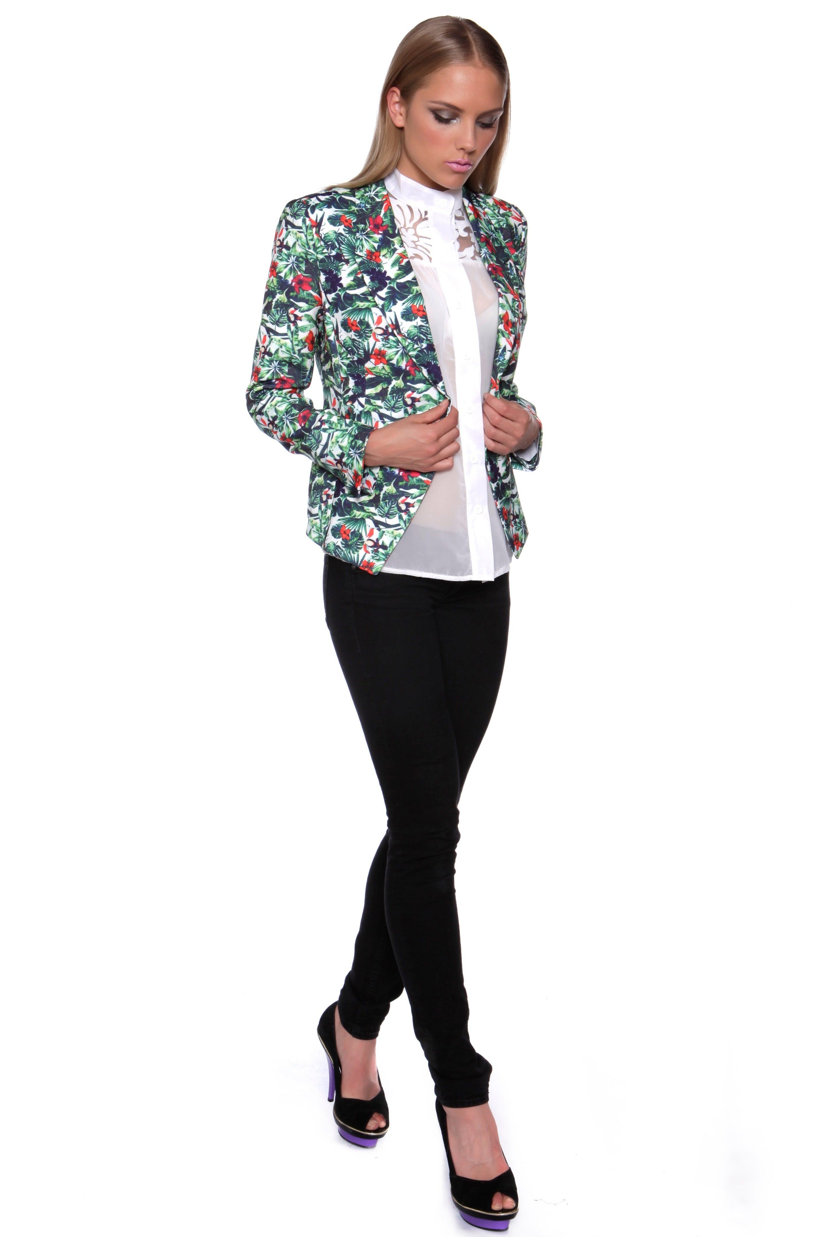 Cutie London Tropical Print Jacquard Blazer