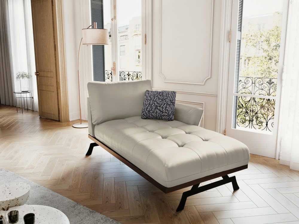 OLIVIER - Méridienne 1 place en cuir gris clair