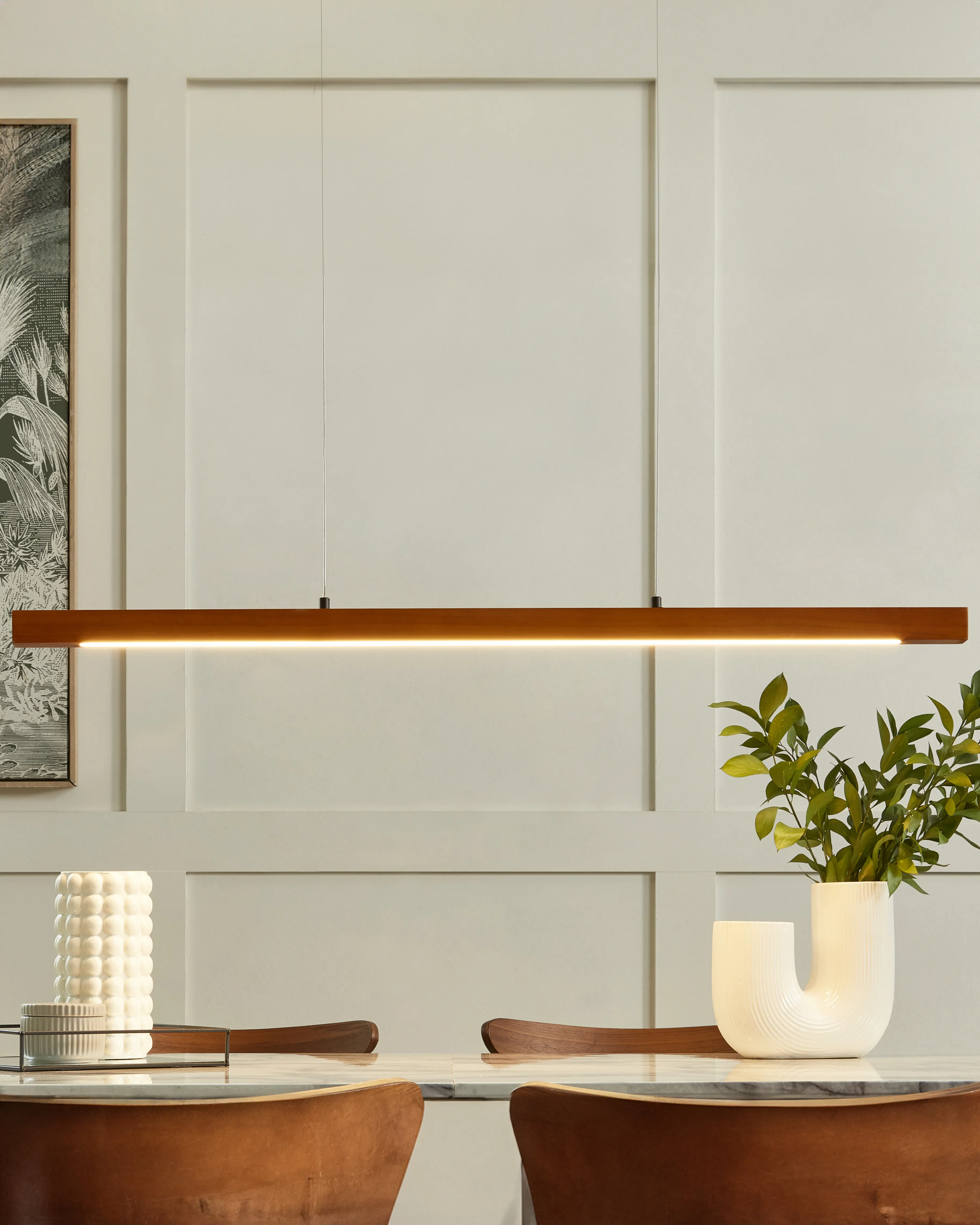 LED Pendant Lamp STEWARTS with Dimmer Oak Wood Dark Brown