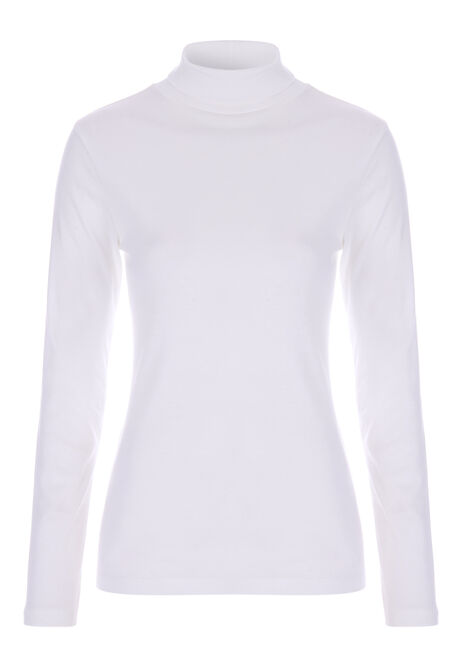 Womens Cream Ribbed Long Sleeve Roll Neck Top