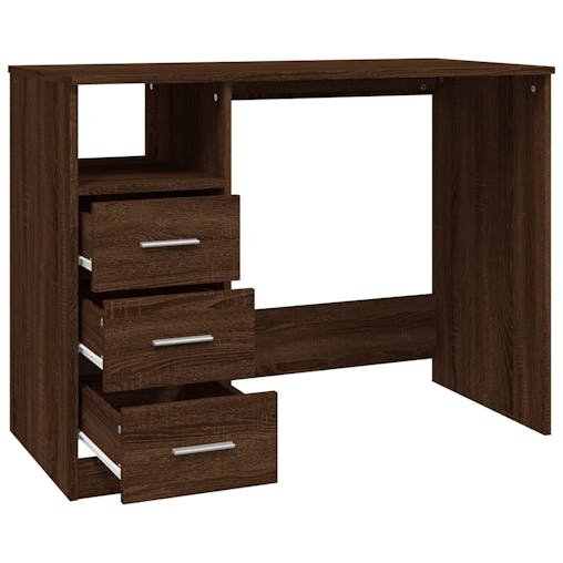 NNEVL Desk with Drawers Brown Oak 102x50x76 cm Engineered Wood