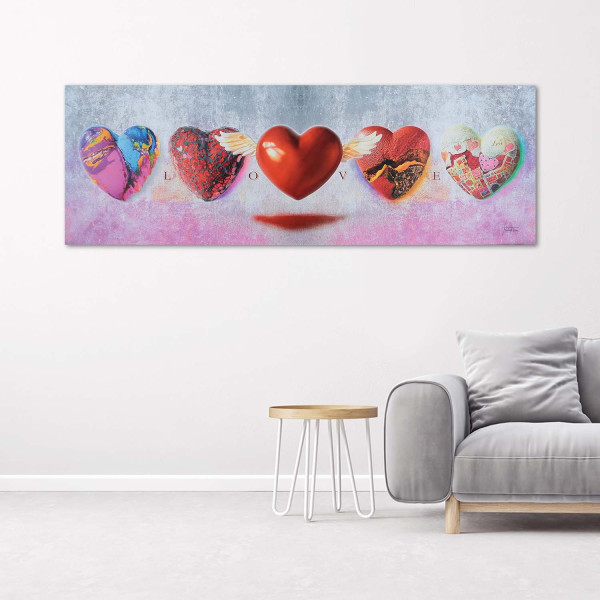 Feeby Obraz na płótnie Serca i napis love 90x30