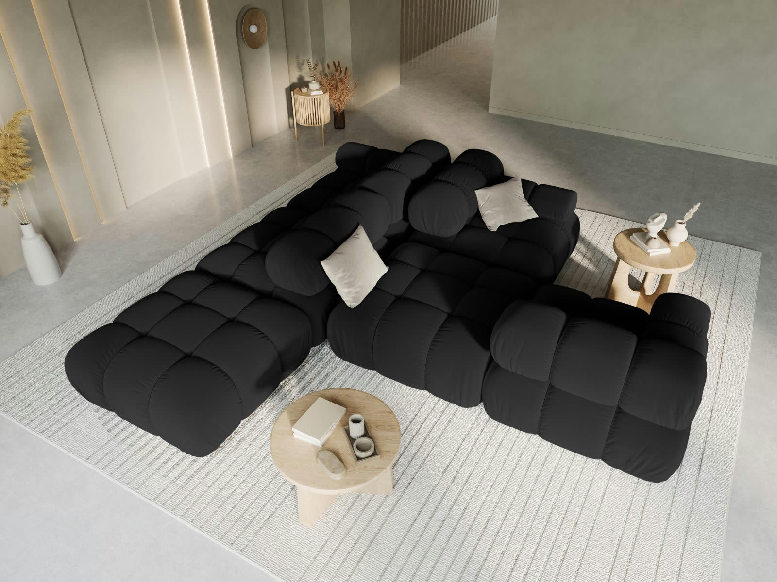 BELLIS - Canapé modulable gauche 4 places en tissu velours noir