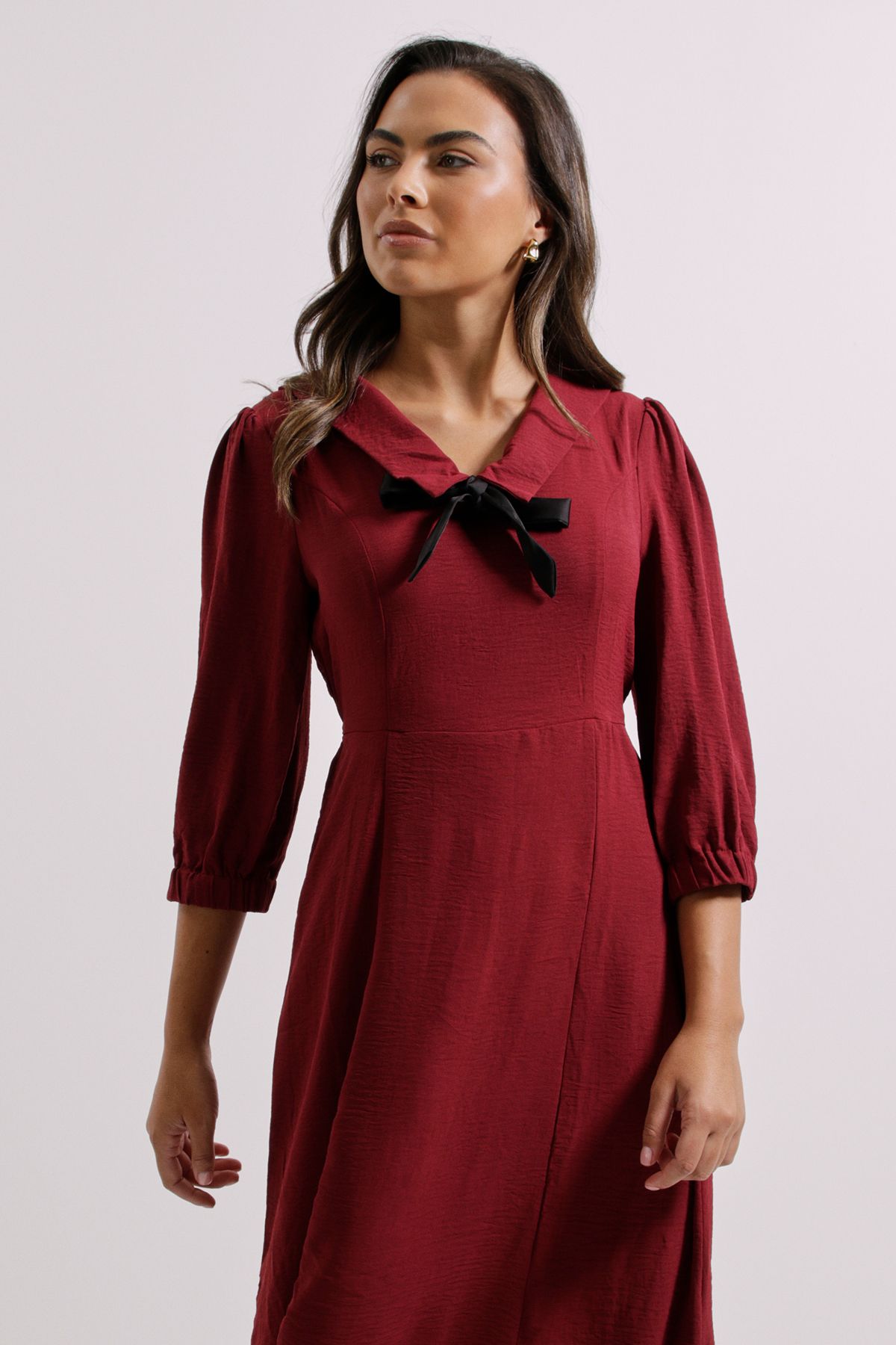 Dorothy Perkins Berry Collar Detail Bow Front Midi Dress