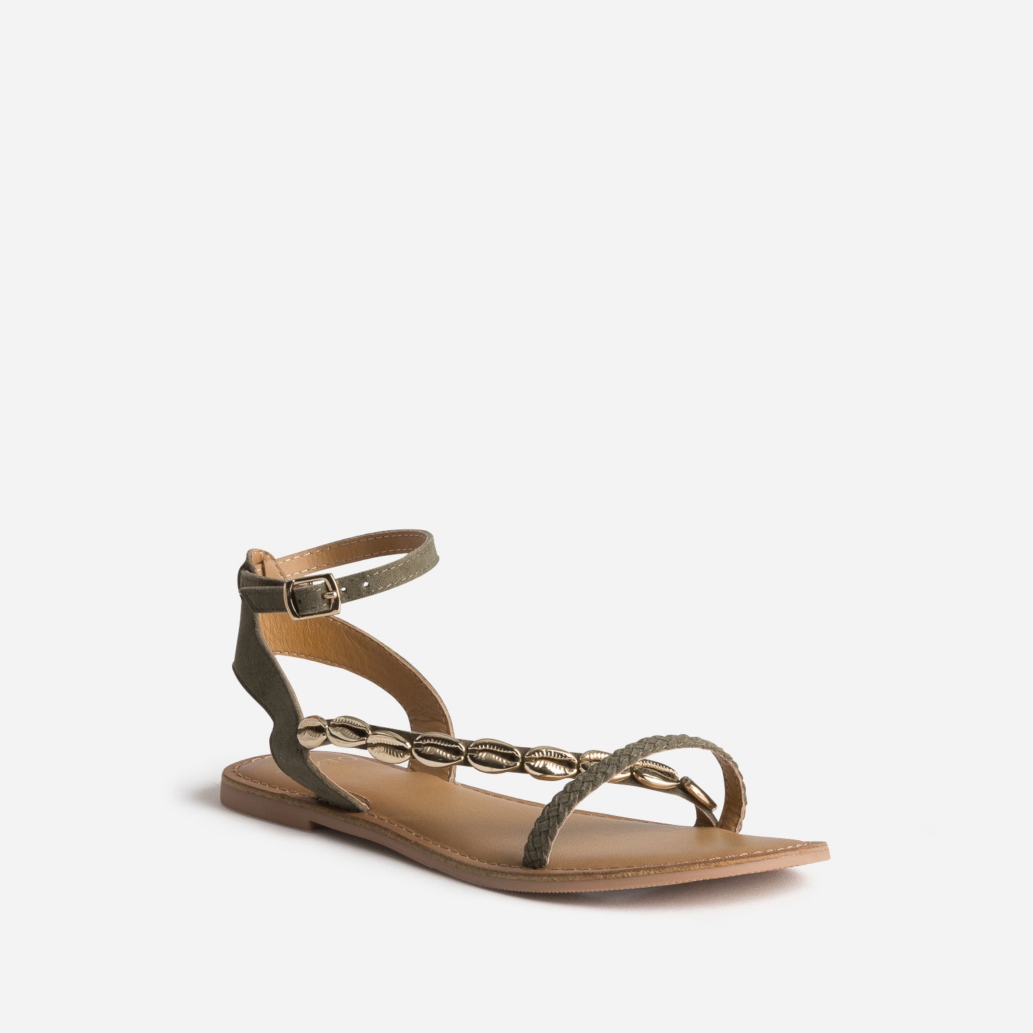 Sandale TEXTO kaki cuir velours éco-conçu