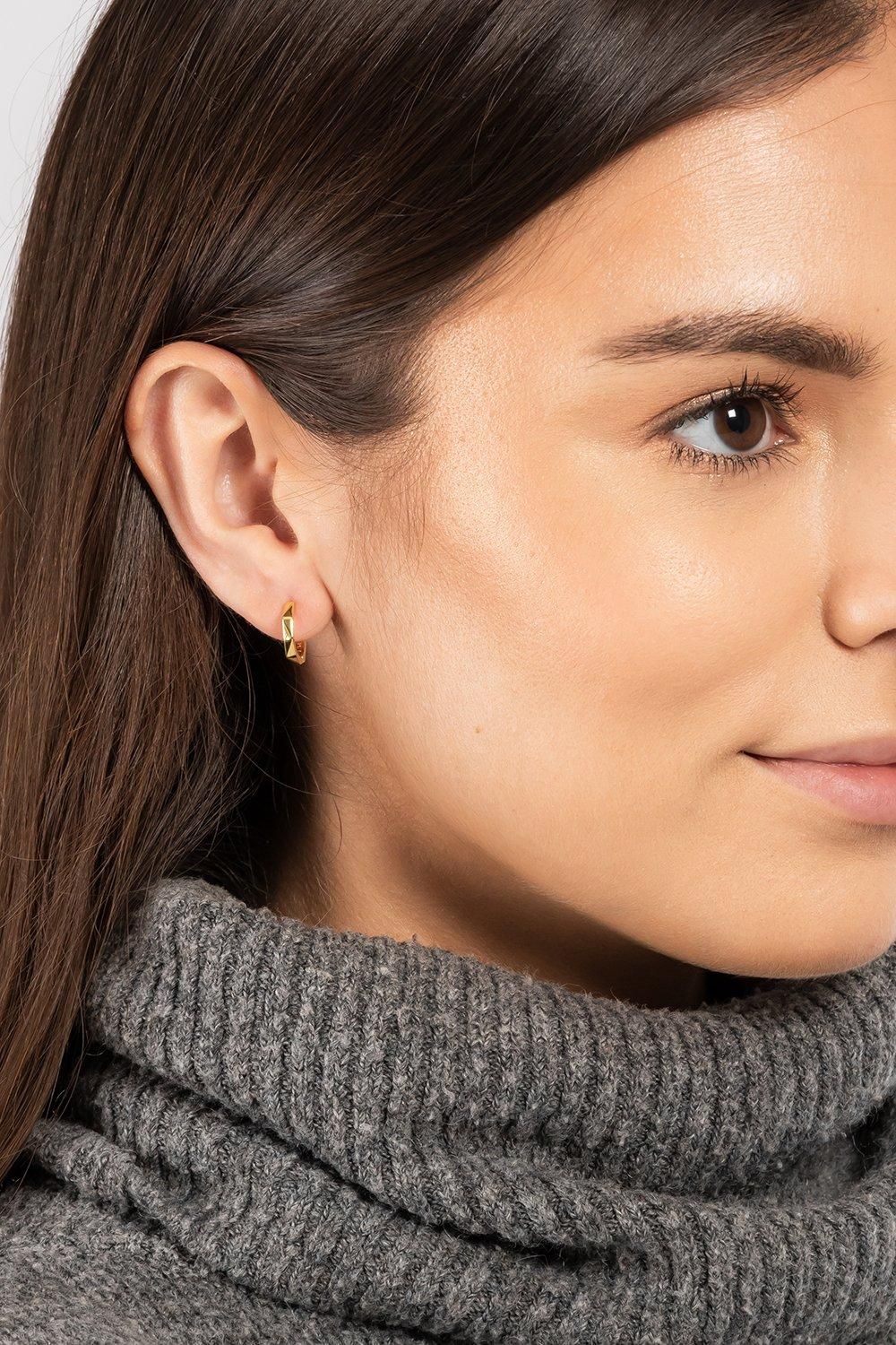 Pure Luxuries London Gift Packaged 'Nancy' 18ct Yellow Gold Plated 925 Silver Geometric Hoop Earrings