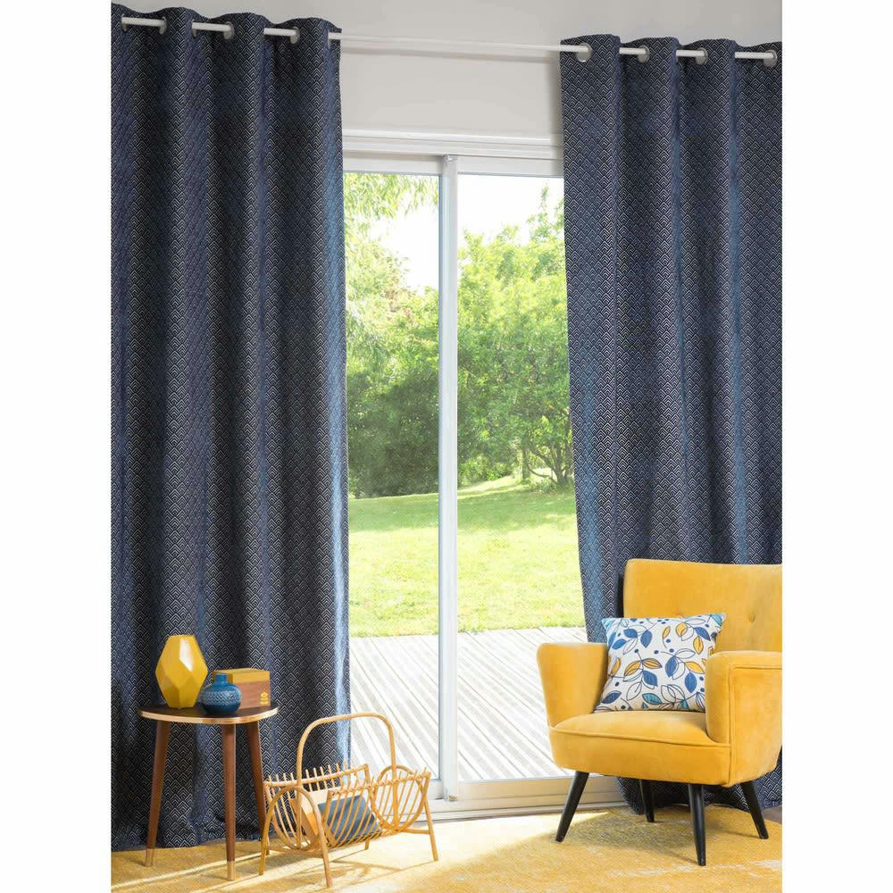 Steves - Rideau à œillets bleu à l'unité 140x250