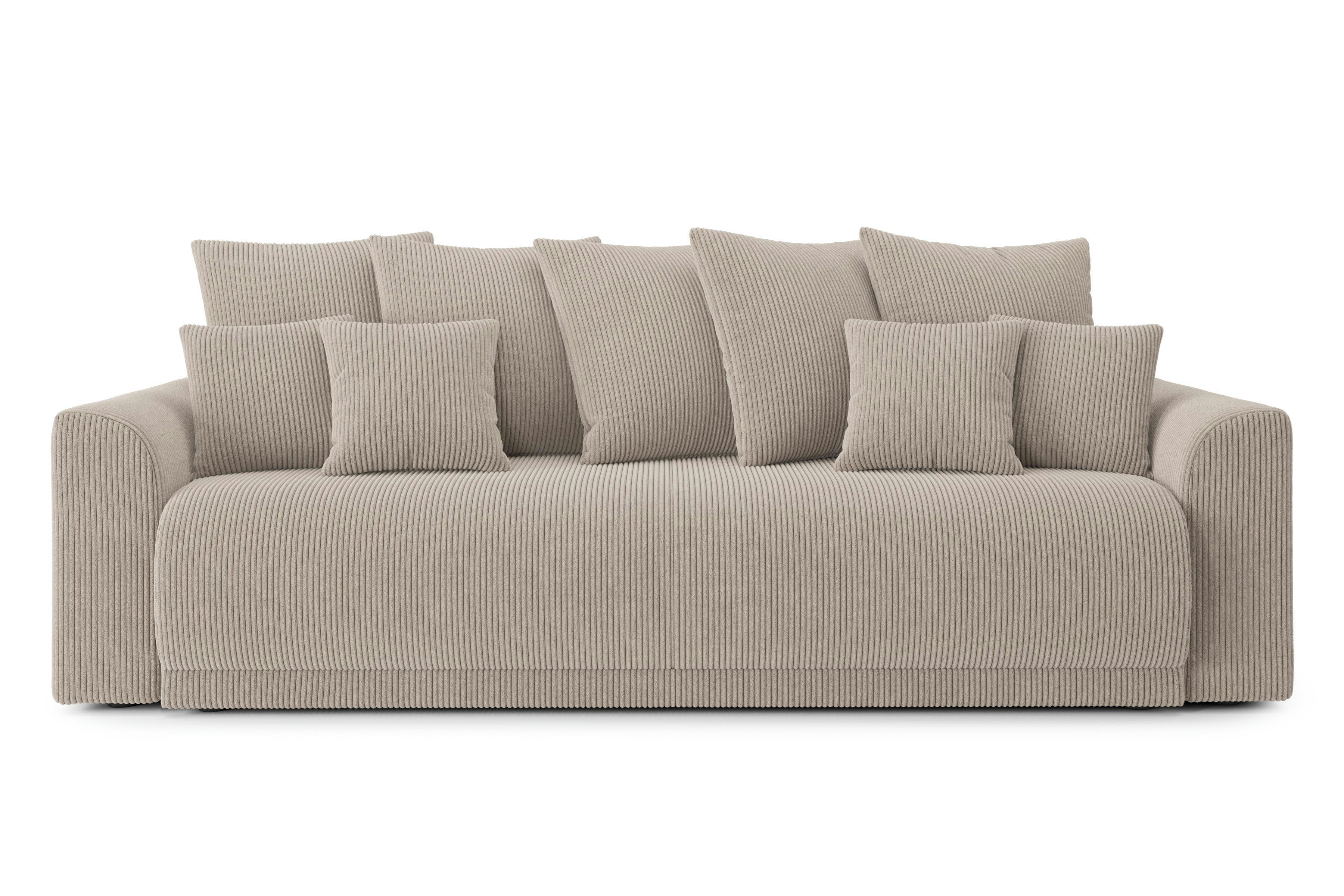 NOVA - Canapé droit convertible en velours côtelé 3 places grège