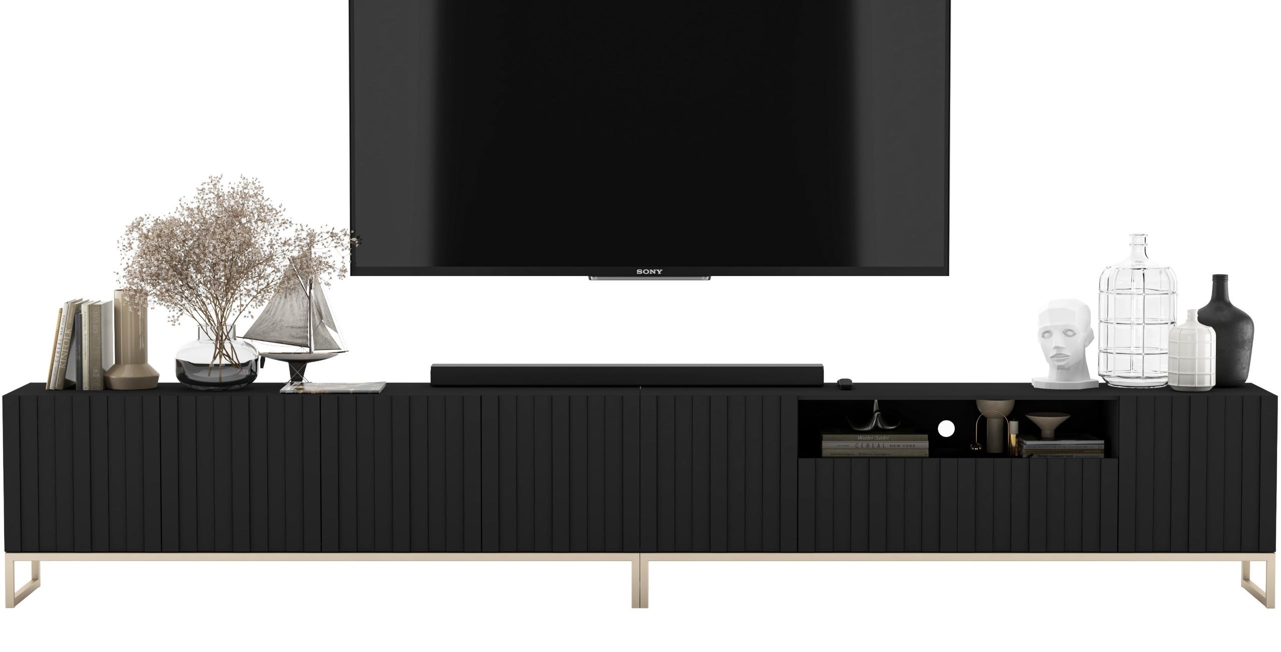 Nowoczesna Szafka RTV Glamour Komoda Czarny MAT 300 cm