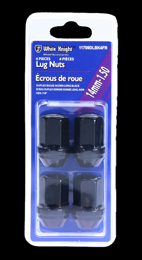 White Knight 14mmx1.5 Black Duplex Bulge Acorn Long Lug Nut