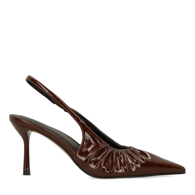 Burgundy slingback pump met rimpel effect