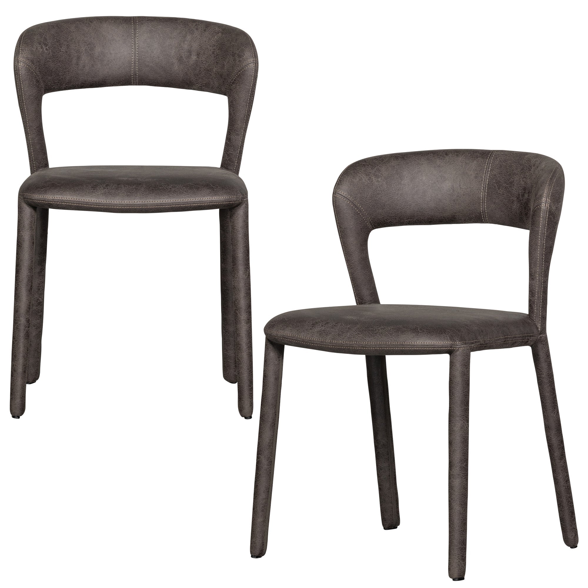 WOOOD eetkamerstoelen Noble - Leerlook - Zwart/Grijs - Set van 2