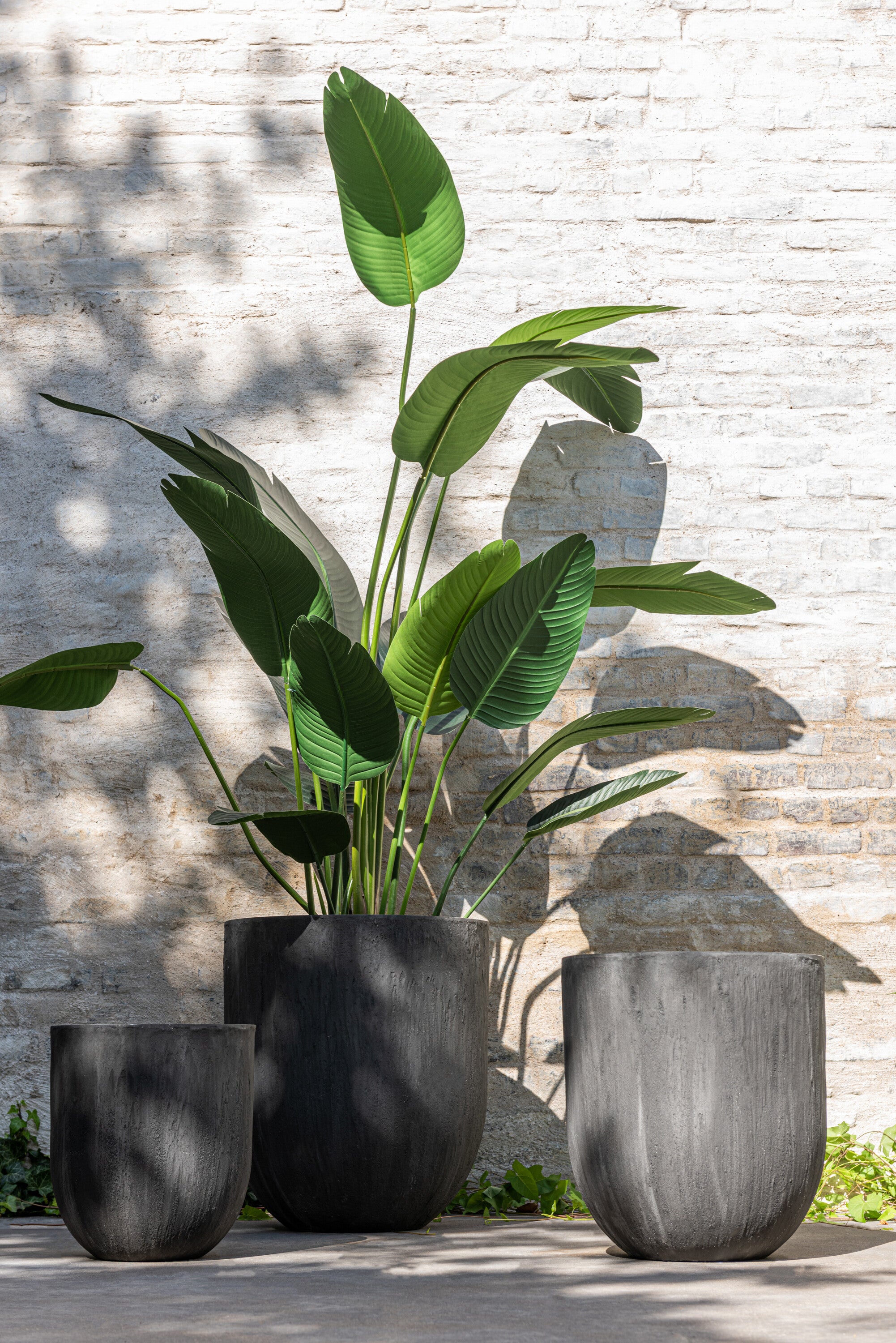 J-Line vaas Rond - keramiek - zwart - 3 stuks - Ø 55 cm