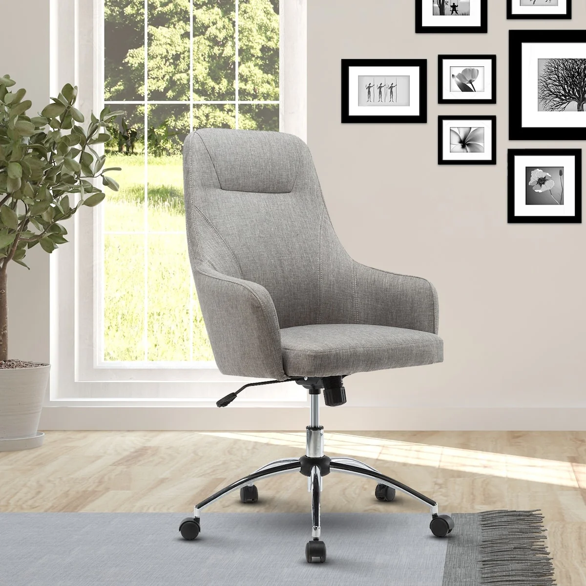 360 Degree Swivel Comfy Height Adjustable Upholstered High back Design with Headrest Rolling Office Desk Chair