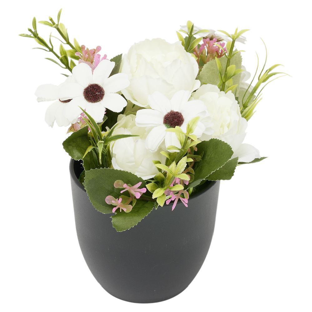 Pot marguerite et rose artificiel Ø16xH18cm blanc