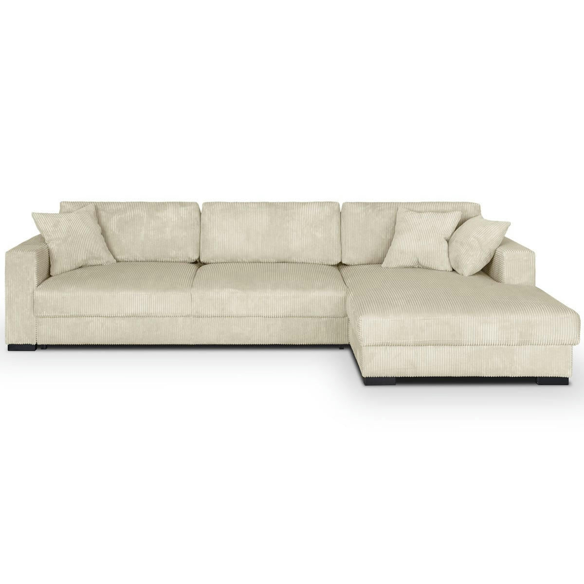 ROBIN - Canapé d'angle droit convertible 5 places côtelé beige avec coffre