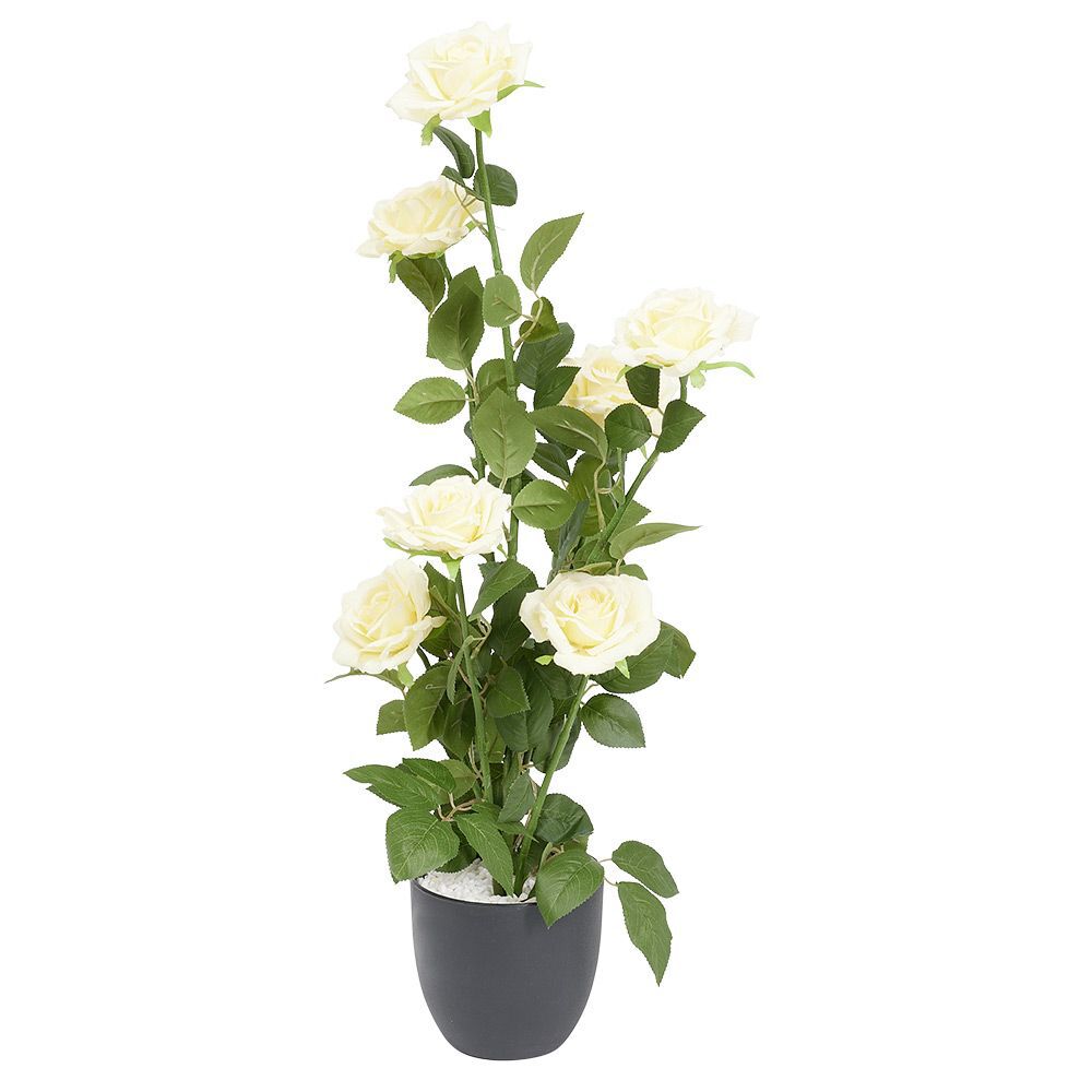 Pot rosier artificiel 7 têtes Ø25xH65cm jaune