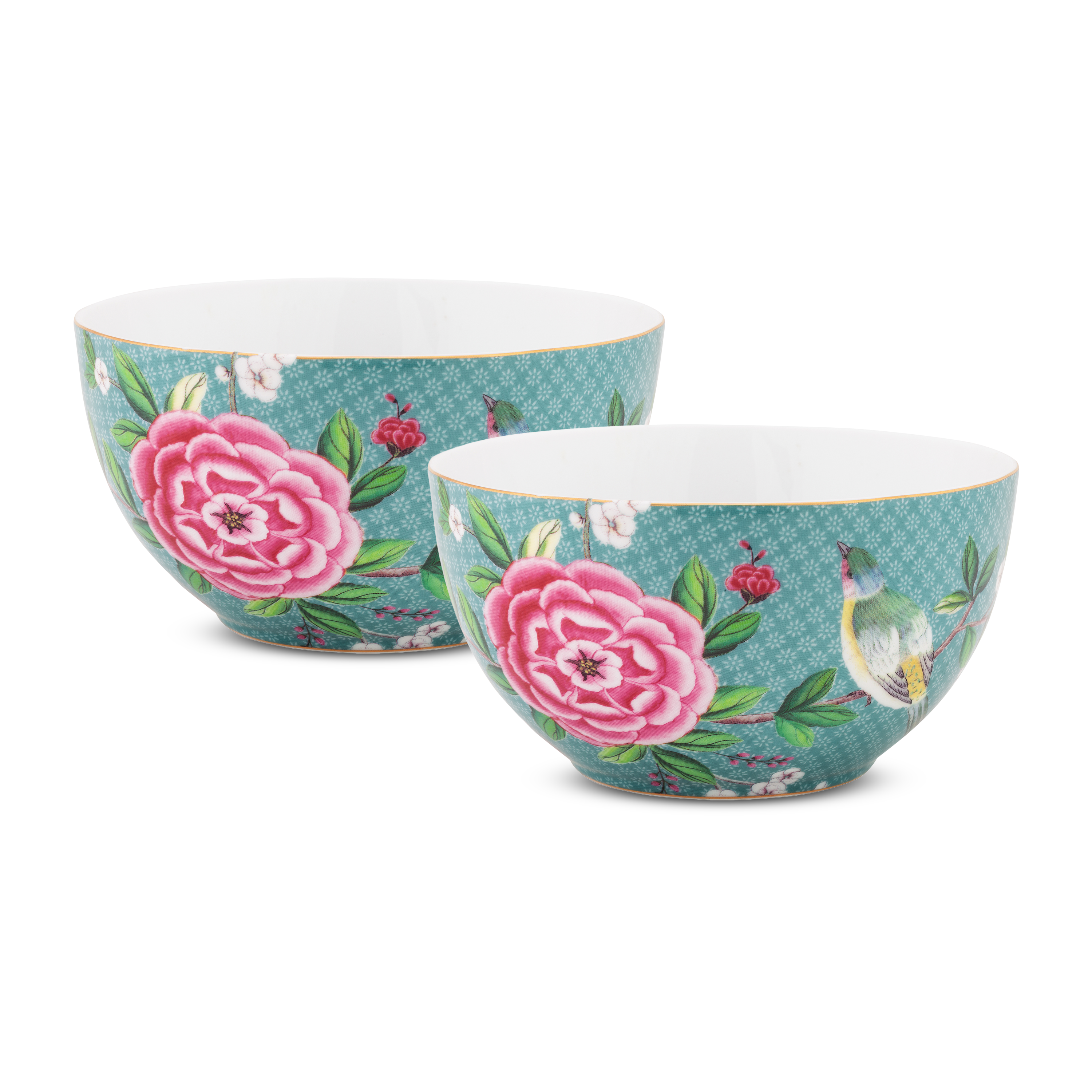 Pip Studio Blushing Birds Kommen - Servies - Set van 2 schaaltjes - Blauw - 15cm