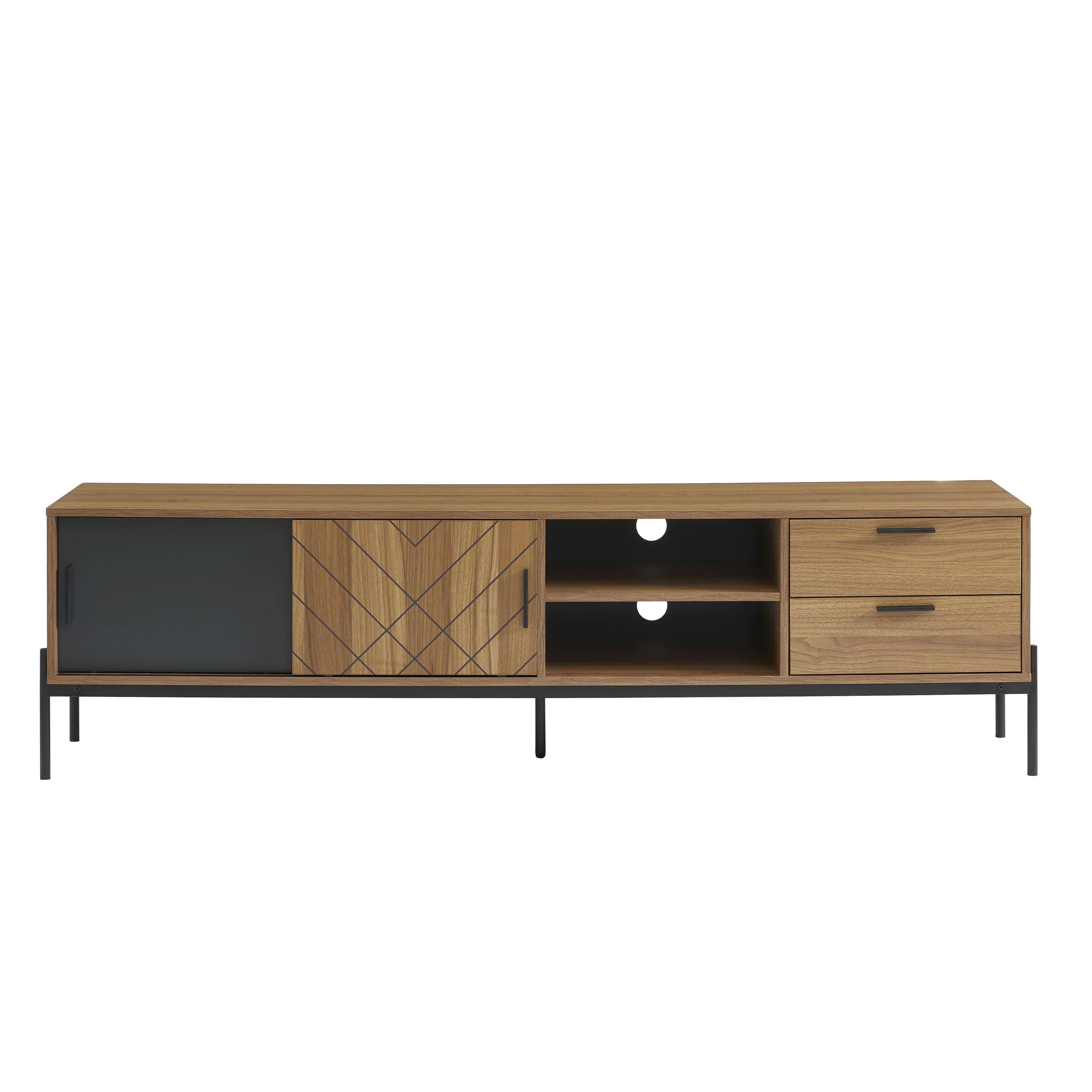 GEOMA - Meuble tv  effet chêne foncé et gris 180cm