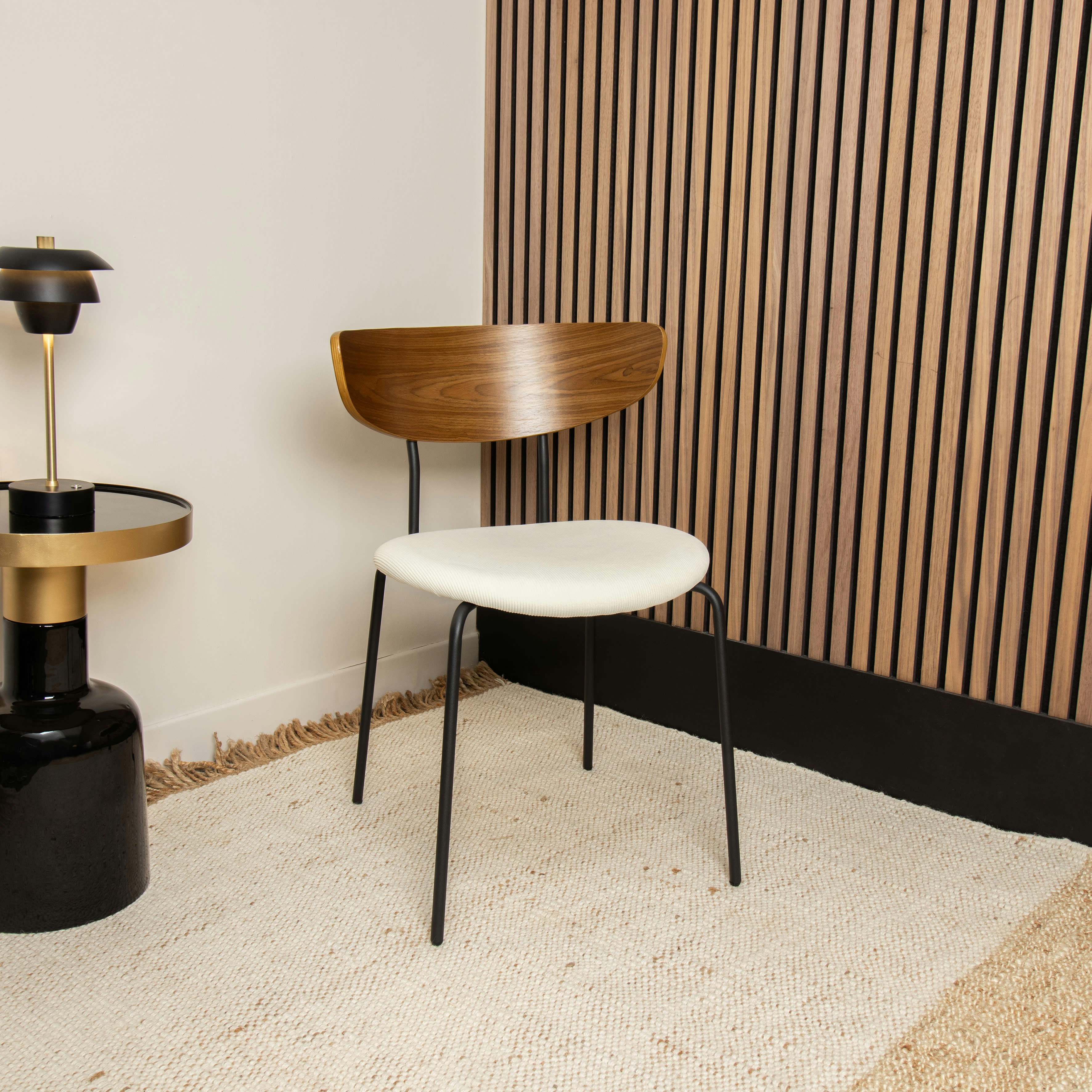 RIVA - Lot de 2 chaises en bois et velours écru