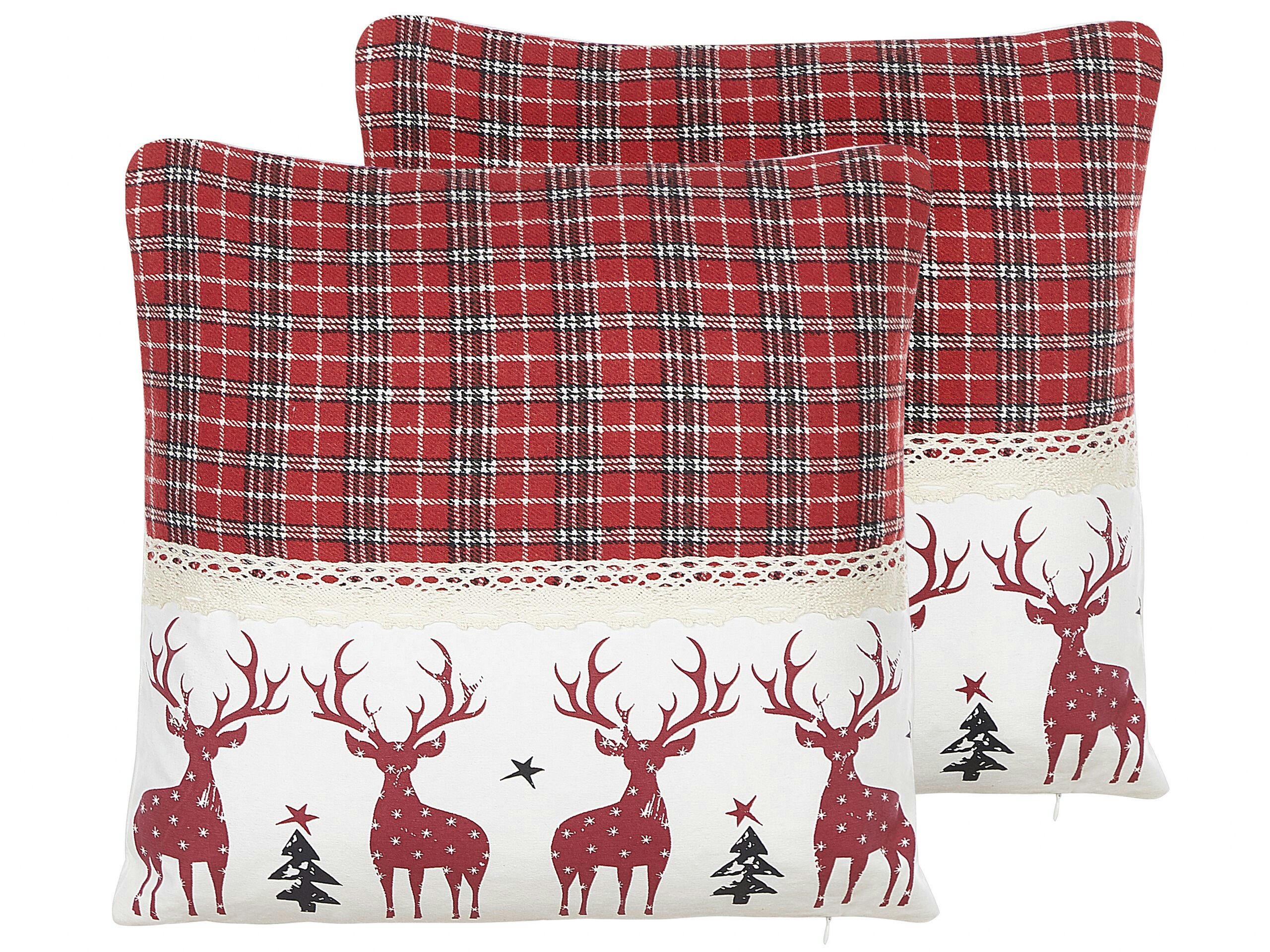 ROBBIE - Lot de 2 coussin décoratifs en tissu rouge 45x10cm