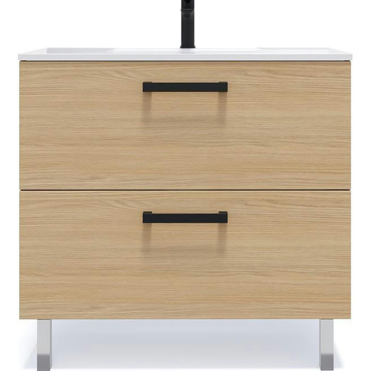 CHELSEA - Meuble salle de bain vasque intégrée 90cm 2 tiroirs Chêne