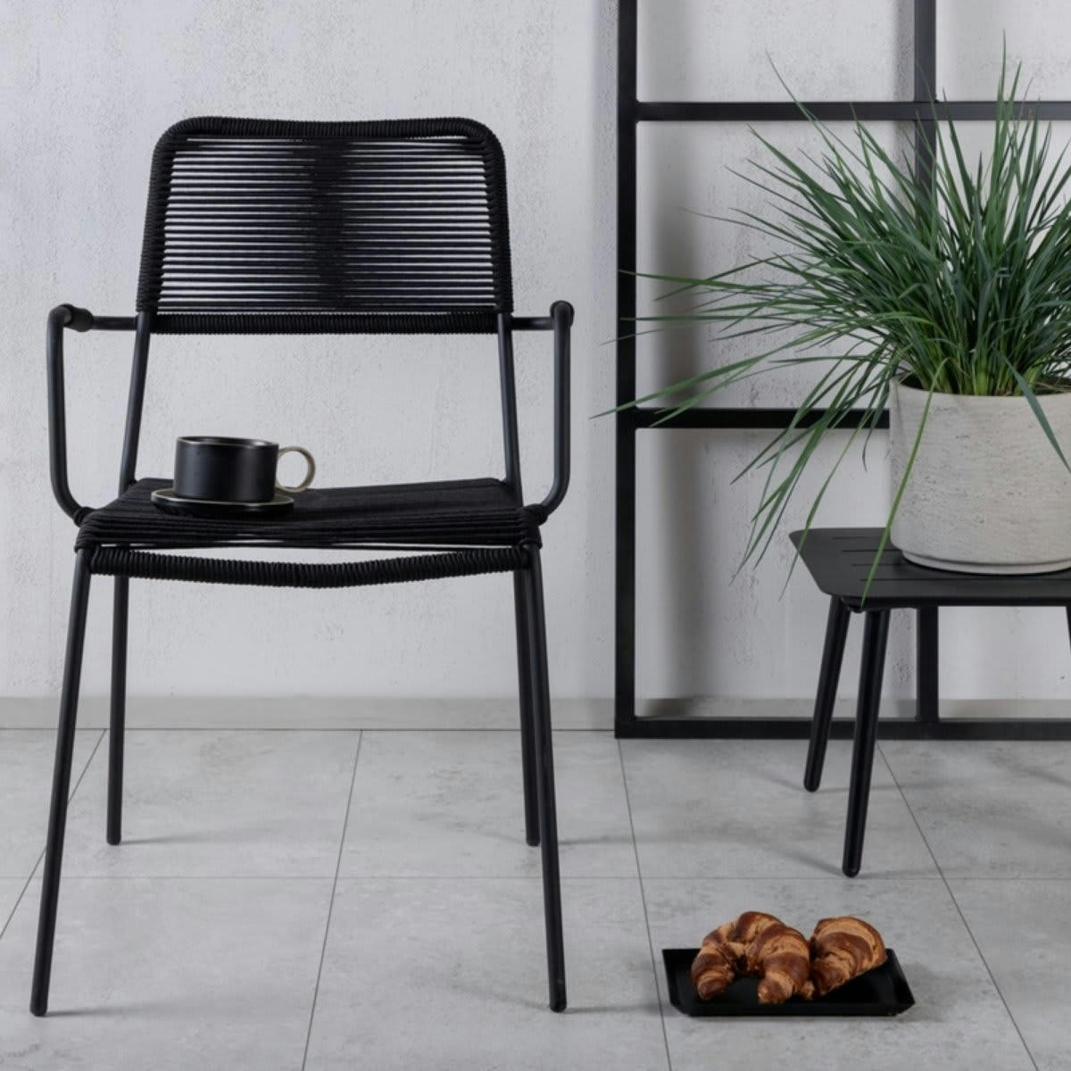 KENNA - Lot de 2 chaises de jardin en métal et corde noir