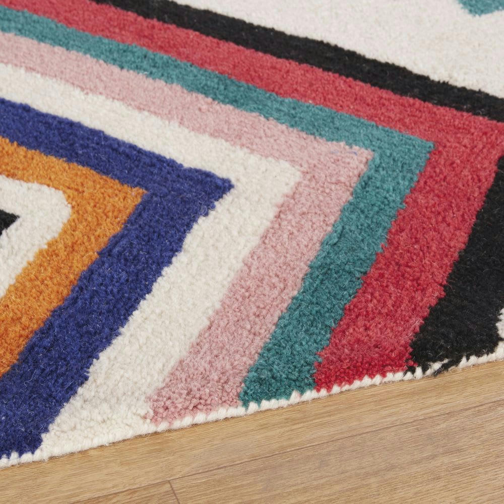 NALI - Tapis style berbère tufté en laine imprimé rose, bleu, écru et orange 160x230