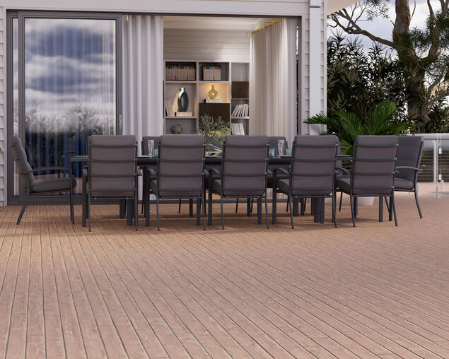 Jette 12 Seater Extension Dining Setting Bundle - Gunmetal Grey