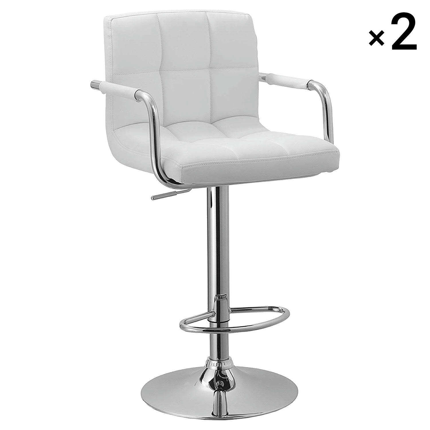 MIKE - Lot de 2 tabourets de bar avec accoudoirs simili cuir blanc
