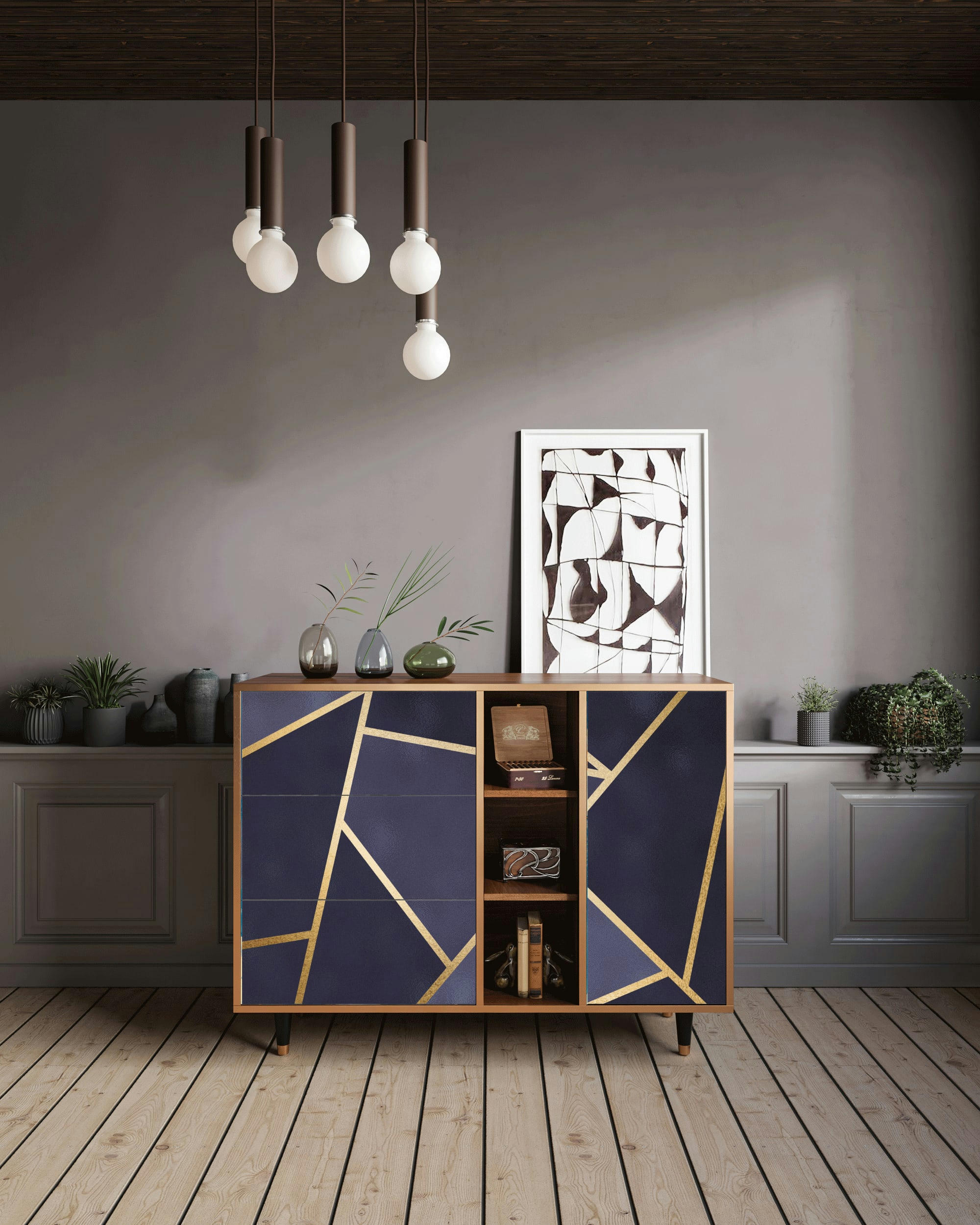 THE AMETHYST - Buffet  bleu 3 tiroirs et 1 porte L 125 cm