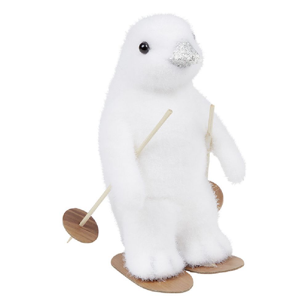 Pingouin de No&euml;l en ski blanc H15cm