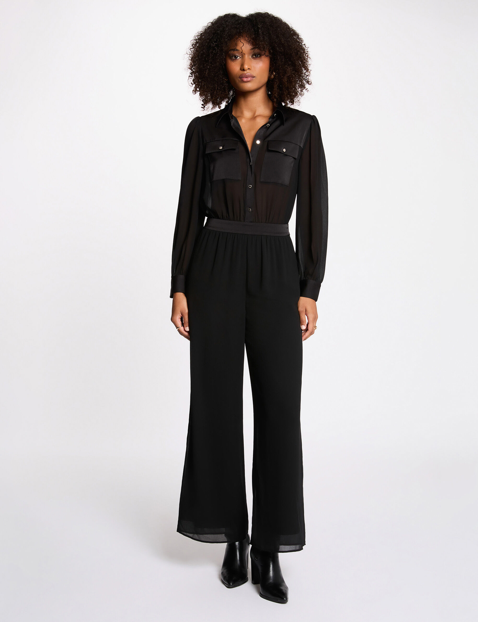 Flowy Jumpsuit With Notch Collar Black Women