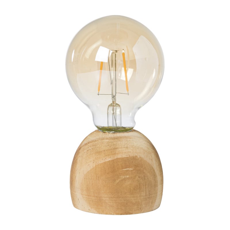 LED lamp houten voet - hout/glas - &Oslash;8x13.5 cm
