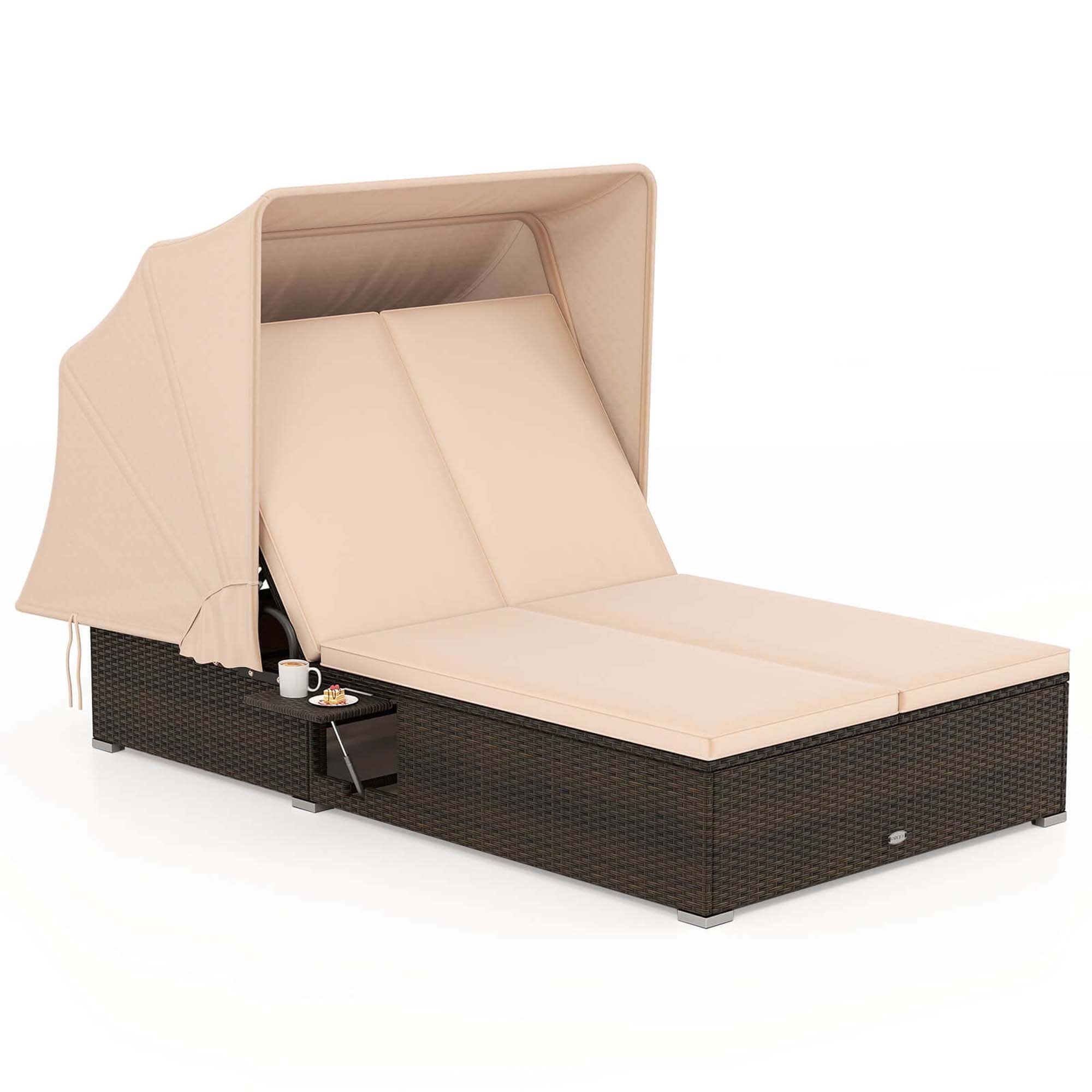 Costway 2-person Rattan Lounge Bed with Retractable Canopy 5-position - See Details