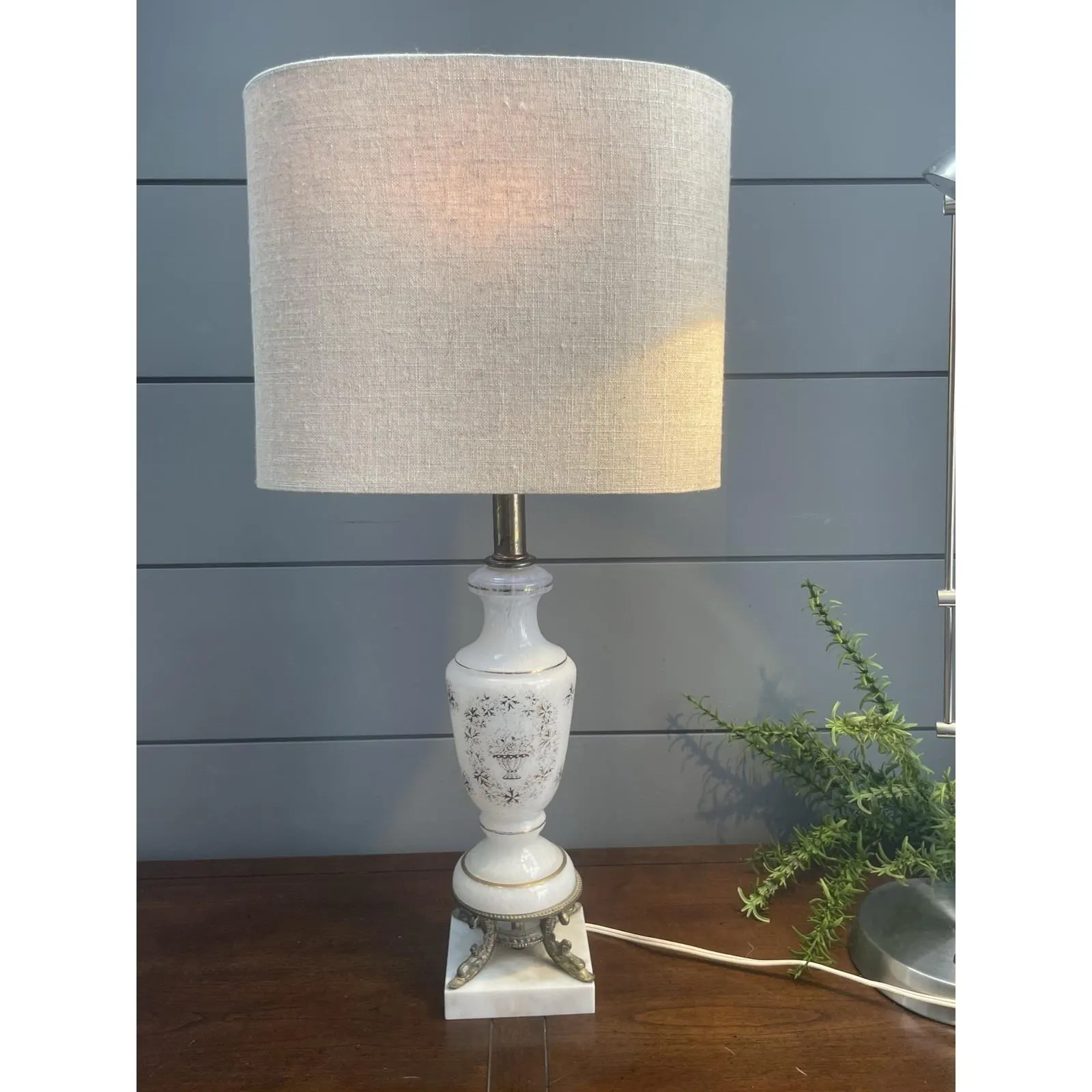 Vintage French table lamp, hand crafted France w/marble base Murano Style