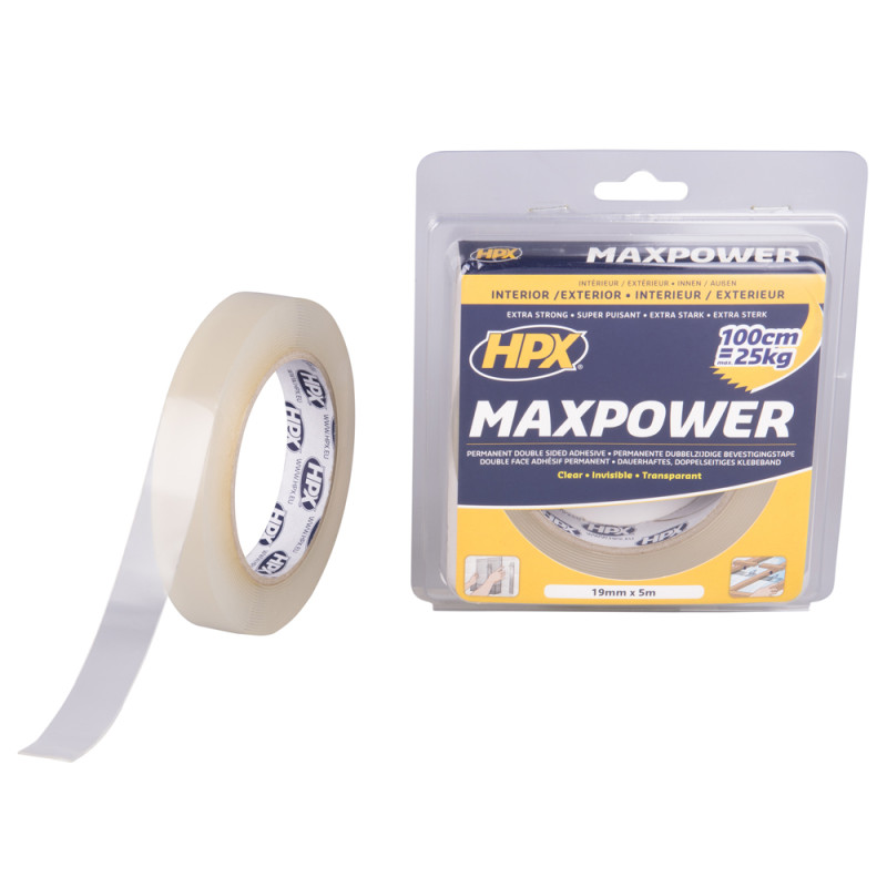 Adhésif double-face Max Power Transparent 5 m HPX